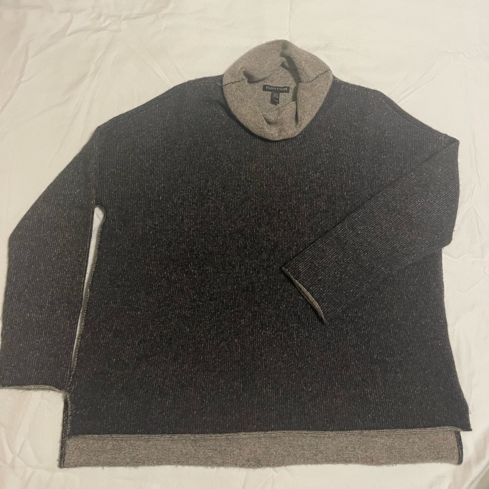 Eileen Fisher Charcoal and Light Gray Turtleneck Sweater